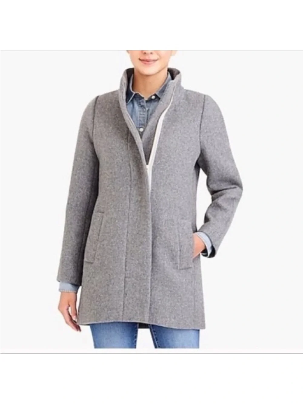 J. Crew Mercantile Gray Wool-Blend Stand Collar Pea Coat - Picture 15 of 16